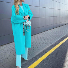 Lizakosht Women Woolen Coat Winter Elegant Temperament Coat Casual Loose Warm Mid Length Woolen Coat Jackets Female Ladies Streetwear