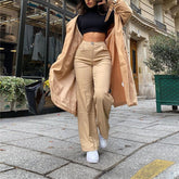 High Waist Solid Zip Up Botton Wide Leg Pants Spring jeans Women Fashion Streetwear Casual Trousers Office Lady Sexy Slim