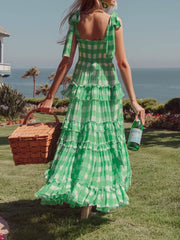 Grosfairy 2021 Summer Green Plaid Graduation Dresses Women Chifforn Spaghetti Strap Party Prom Dress Fashion Homecoming Vestido