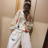 Autumn Winter Women's sweaters Europe Loose Tassel Pullover Sweater Deep V Neck Sweater Women