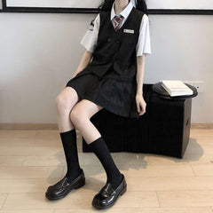 Lizakosht Summer Suit Kawaii Women Student Japanese College Style White Shirt + Vest Vest + Pleated Skirt Three-Piece Trend Free Tie