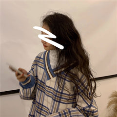 Oversized Hoodie Plaid Pullovers V-Neck Long Sleeve Top Women Loose Korean Fashion Clothing Harajuku Sweatshirt Women Clothing