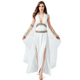 Halloween Greek Roman Goddess Costume Sexy Women Halter Neck Gown Slit Dress For Adult
