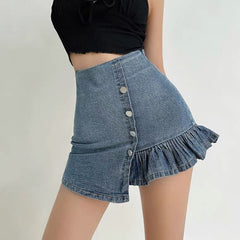 Harajuku Punk Y2K Denim Mini Pleated Skirt Ladies Summer High Waist Jeans Shorts Skirts Women Ruffles Fashion Korean