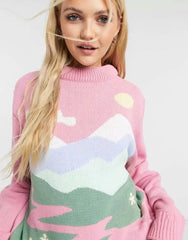 Warm Y2K fall/winter pullover sweater new pink cute loose wild pullover round neck pink sweater