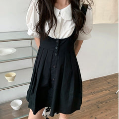Summer Elegant Dresses Women Casual Short Sleeve Vintage Mini Dress Female Evening Party Dress Kawaii 2 Piece Set Design