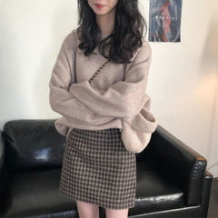 Sweater women's new autumn winter 2021 Korean Hong Kong style simple jerseys loose grunge female all-match warm knit sweater