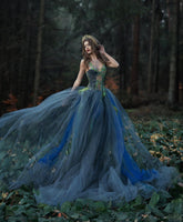 Green Crystals Beaded Tulle Dress A-Line Gray Evening Dresses Elegant Layered Ball Gown Dress For Photoshoot Luxuriant Dress