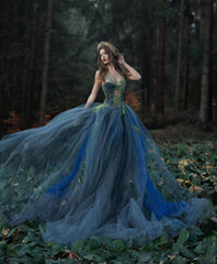 Green Crystals Beaded Tulle Dress A-Line Gray Evening Dresses Elegant Layered Ball Gown Dress For Photoshoot Luxuriant Dress