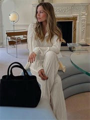 Lizakosht New Luxury Pleated Women's Set Oversized Two Piece Set Turn Down Collar Shirt Top And Pants Sets Casual High Street