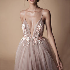 Grosfairy 2021 New Arrival Sexy Bridesmaid Dresses Women Deep V-Neck Backless Spaghetti Straps Appliques Wedding Party Vestido