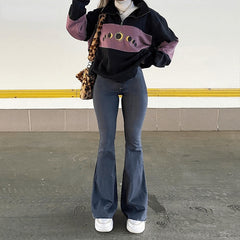 New style jeans retro brown high waist high stretch bootcut jeans women y2k baggy wide leg jeans vintage streetwear