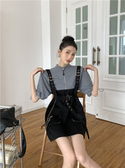 Retro Vintage Women Gothic Girls Punk Mini Dress High Waist Long Sleeve Hat Collar Sexy Gry Black Lolita Plus Size Jurken