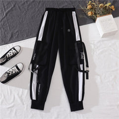 Spring Autumn Women Loose Cargo Pants Long Sleeve Streetwear Hip Hop Ribbon Joggers High Waist Trousers