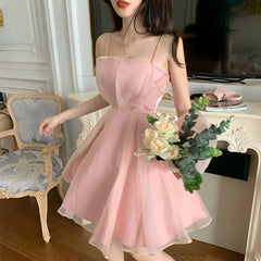 Lizakosht Summer Party Dress Women Casual Lace Vintage A-line Mesh Sexy Midi Dress Fashion Korean Falbala Formal Vestidos