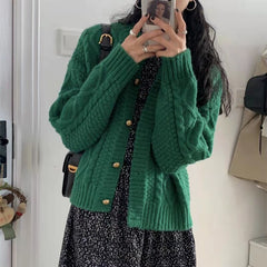 Autumn Spring Thick Single Breasted Cardigan Sweater Women Casual Loose Solid Knit Sweater Ladies Single Breasted Sweaters