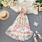Women's Beach Dress Goddess Seaside Vacation Style Sexy Open-back Strapless Bow Dress Super Fairy Print A-line Dress ML753
