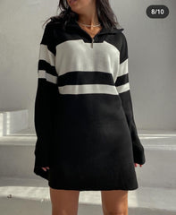 Striped Pullover Sweater French Style Female Jumper Oversize Lazy Oaf Turn-down Collar Knitted Plus Size Autumn Spring