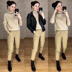 Lizakosht Womens Straight Casual Pants Fashion Overalls Korean High Waist Leisure Harem Pants Loose Elastic Waist Pants Women Trousers
