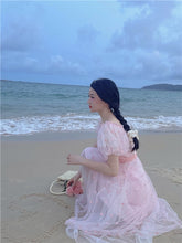 Pink Elegant Sweet Dress Women Kawaii Floral Casual Korean Pretty Dress Female Princess Designer Beach Fairy Dress Summer 2022