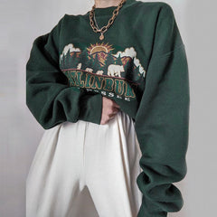 QWEEK Y2K Vintage Green Women Hoodies Oversize E Girl Aesthetic Print Sweatshirt 2021 Autumn 90s Street Pullover Long Sleeve Top