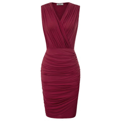 Kate Kasin Sexy Women Casual Sleeveless Ruched Sheath Dress Bodycon Short Mini Pencil Dress V-neck Club Party Dresses Summer