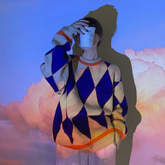 Autumn And Winter Women's Korean Loose Diamond Round Neck Knitted Sweater