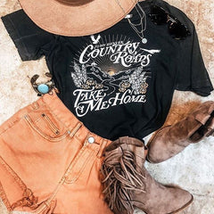 Graphic Tee Black T Shirt for Women 2022 Casual Summer Top Boho T Shirt New Print T Shirt Female Top Woman Tshirts