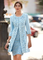 Lizakosht Carla Ruiz Light Blue Mother Of The Bride Dresses With Jacket Sheath Knee Length Short Wedding Guest Dress Arabic 3D flower