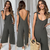 Lizakosht New Spring and Summer Fashion Women's Sleeveless Suspension with Sexy Backless Deep V Wide Leg Pants Jumpsuits