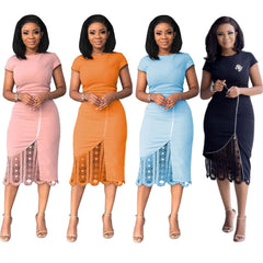 Lizakosht African Dresses for Women Dashiki Lace Zipper Stitching African Dress Clothes Bazin Riche Skirt Sexy Slim Evening Africa Dress