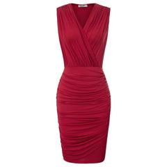 Kate Kasin Sexy Women Casual Sleeveless Ruched Sheath Dress Bodycon Short Mini Pencil Dress V-neck Club Party Dresses Summer