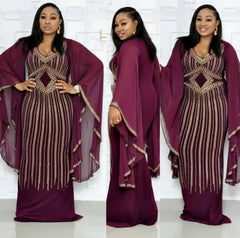 Lizakosht African Dresses for Women Dashiki Diamond African Clothes Bazin Broder Riche Sexy Slim Ruffle Sleeve Robe Evening Long Dress