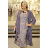 Lizakosht Mother of The Bride Dresses Two Pieces Chiffon Jackets Sheath Knee Lace Mothers Dresses For Wedding Events vestido de madrinha