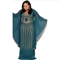 Lizakosht African Dresses for Women Dashiki Diamond African Clothes Bazin Broder Riche Sexy Slim Ruffle Sleeve Robe Evening Long Dress