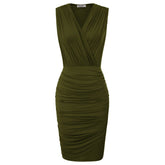 Kate Kasin Sexy Women Casual Sleeveless Ruched Sheath Dress Bodycon Short Mini Pencil Dress V-neck Club Party Dresses Summer