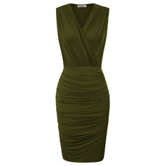 Kate Kasin Sexy Women Casual Sleeveless Ruched Sheath Dress Bodycon Short Mini Pencil Dress V-neck Club Party Dresses Summer