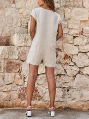 Lizakosht summer new fashion short-sleeved round neck tooling jumpsuit shorts casual waist slimming jumpsuit