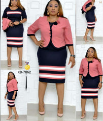 Lizakosht African Dresses for Women 2 Piece Set Dashiki Stripe Pint Mom Coat Dress African Clothes Bazin Rich Fashion Robe Africaine Femme