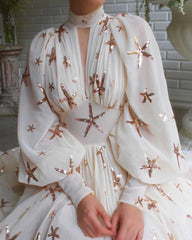 Long Dress White Dress New Women Turtleneck High Slit Maxi Dress Elegant Sequined Tunic Classy Evening Party Formal A-Line Maxi