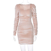 Pleated Dress For Women 2021 Spring New Sexy Long Sleeve Temperament Dress High Waist Spring Ladies Skinny Pink Casual Skirt