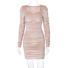 Pleated Dress For Women 2021 Spring New Sexy Long Sleeve Temperament Dress High Waist Spring Ladies Skinny Pink Casual Skirt