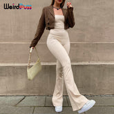 Weird Puss Strapless Skinny Jumpsuit Women Backless Hollow Bandage Casual Overalls Stretch Elegant Streetwear Bodycon Outfits