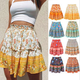 Spring/Summer Women Mini Skirts Bohemian Flora Print Ruffles Skirt High Waist Ladies Harajuku Skirts Womens 2022 Saia 8 Colors