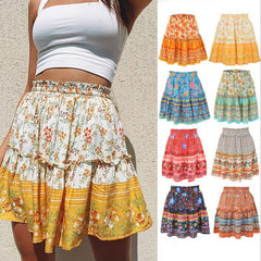 Spring/Summer Women Mini Skirts Bohemian Flora Print Ruffles Skirt High Waist Ladies Harajuku Skirts Womens 2022 Saia 8 Colors