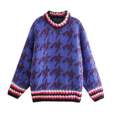 Spring Autumn Women Vintage Round Neck knitting Sweater Female Casual oversize Pullover Long Sleeve Chic Top