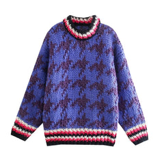 Spring Autumn Women Vintage Round Neck knitting Sweater Female Casual oversize Pullover Long Sleeve Chic Top