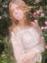 Women's Pajamas for Women Sexy White Lace Perspective Floral Embroidery Chiffon Tie Short Top Pajamas Sleepwear Pajama