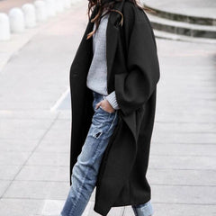 Fashion Single Breasted Loose Women Overcoat Autumn Winter Long Sleeve Solid Colour Jacket Elegant Lapel Casual Outerwear Coats