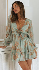 Lizakosht Bohemia floral print dress women Mini long sleeve V neck dresses Lantern Sleeve autumn chiffon vestidos Ladies clothing